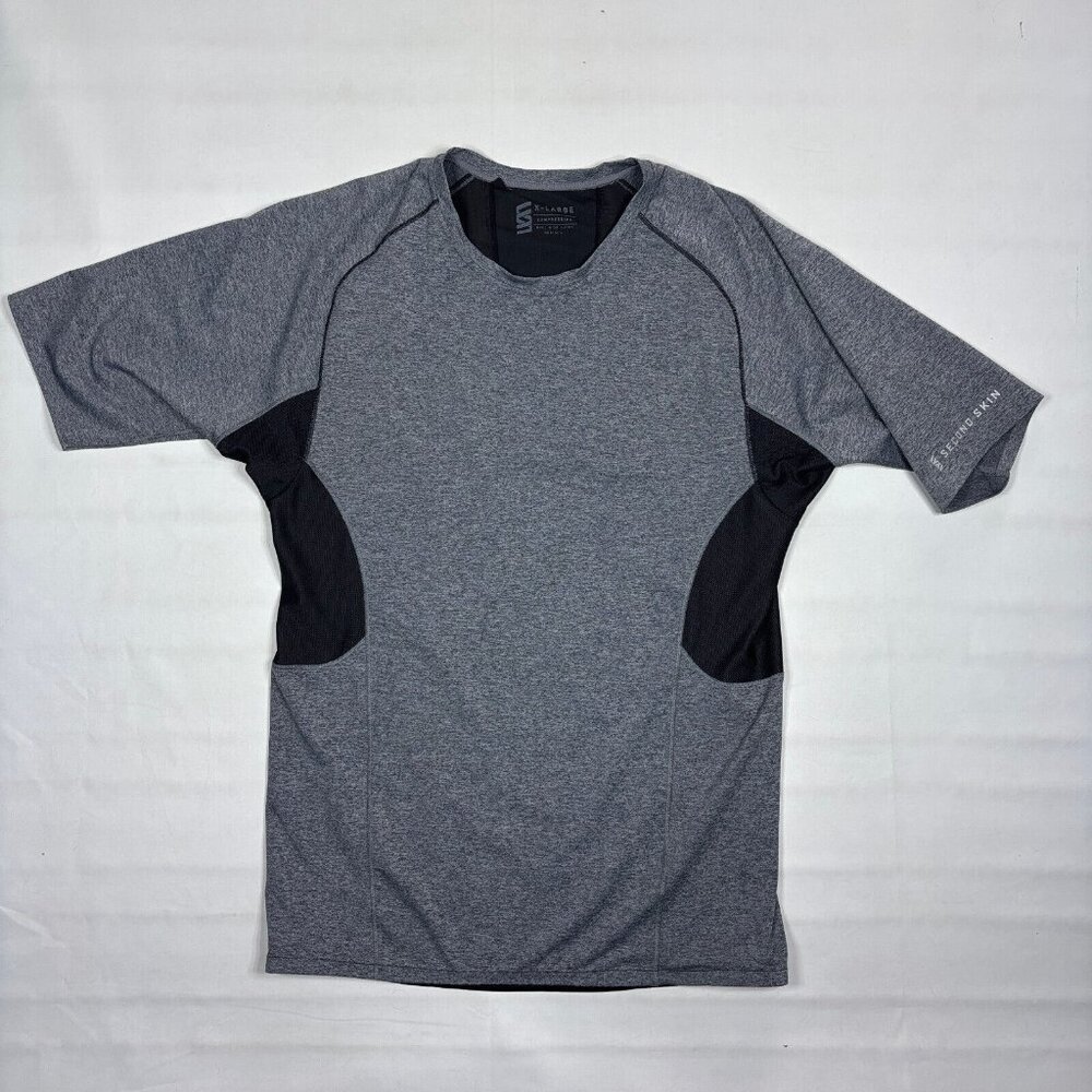 Second Skin Compression Shirt Mens XL Gray Black Short Sleeve Performance Gym